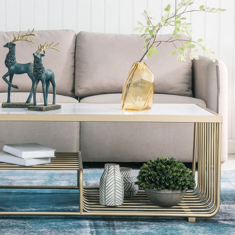 Mesa de centro rectangular Glam con 3 estantes y mesa de cóctel con tapa de mármol