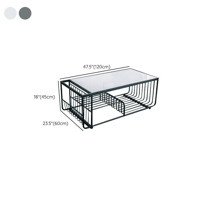Mesa de centro rectangular Glam con 3 estantes y mesa de cóctel con tapa de mármol