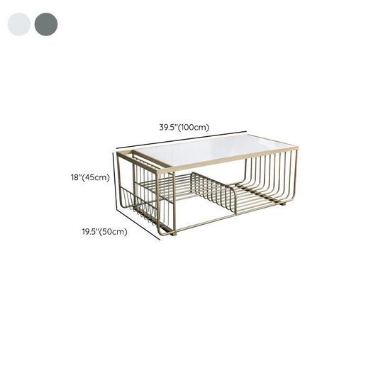 Mesa de café rectangular glamorosa con 3 estantes y mesa de cóctel superior de mármol