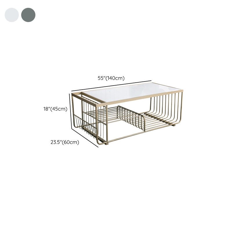 Mesa de centro rectangular Glam con 3 estantes y mesa de cóctel con tapa de mármol
