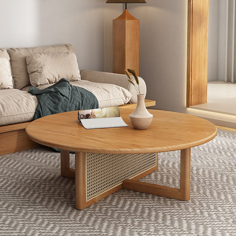 Round Solid Wood Coffee Table Cross Legs Coffee Cocktail Table Clearhalo 'Coffee & Accent Tables' 'Coffee Tables' 'coffee_tables' 'furn' 'furn_coffee_tables' 'Furniture' 'Living Room Furniture' 6479218