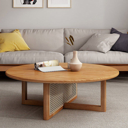 Mesa de café de madera maciza redonda Piernas cruzadas Cóctel de café