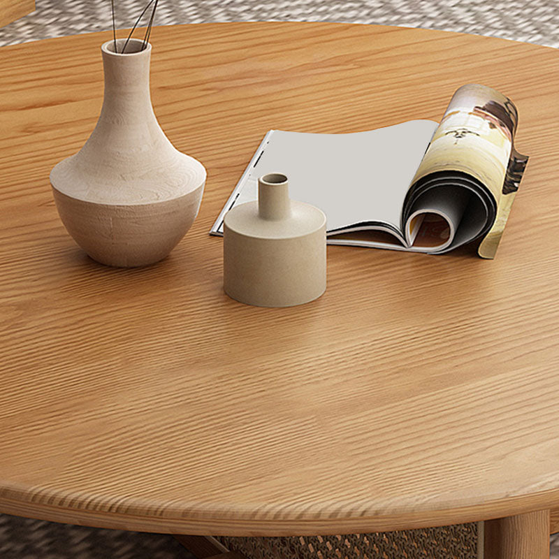 Round Solid Wood Coffee Table Cross Legs Coffee Cocktail Table Clearhalo 'Coffee & Accent Tables' 'Coffee Tables' 'coffee_tables' 'furn' 'furn_coffee_tables' 'Furniture' 'Living Room Furniture' 6479224