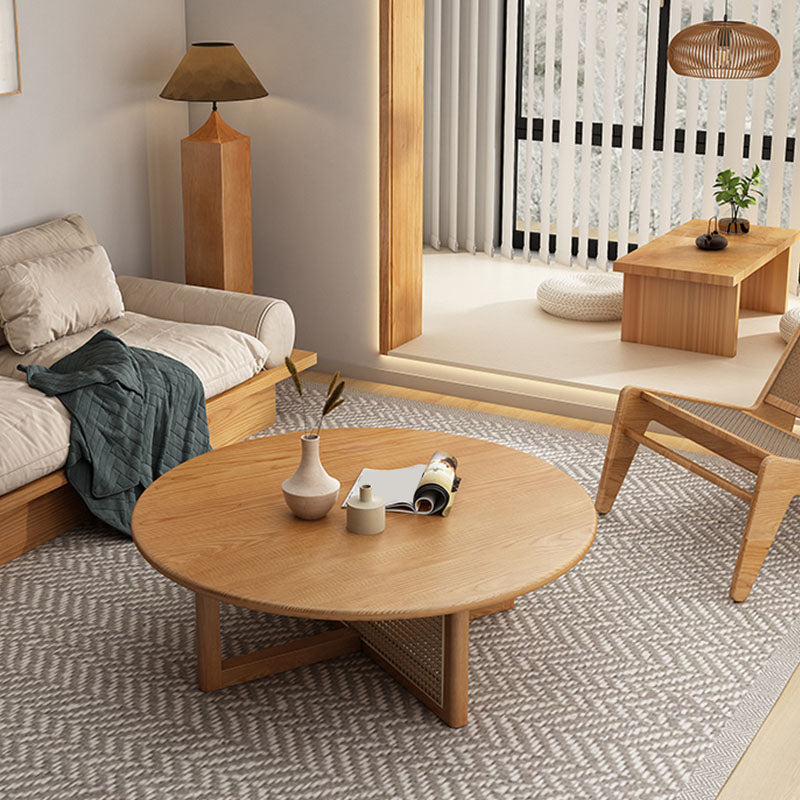 Round Solid Wood Coffee Table Cross Legs Coffee Cocktail Table Clearhalo 'Coffee & Accent Tables' 'Coffee Tables' 'coffee_tables' 'furn' 'furn_coffee_tables' 'Furniture' 'Living Room Furniture' 6479226