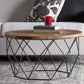 Contemporary Solid Wood Coffee Table with Round Top and Metal Base