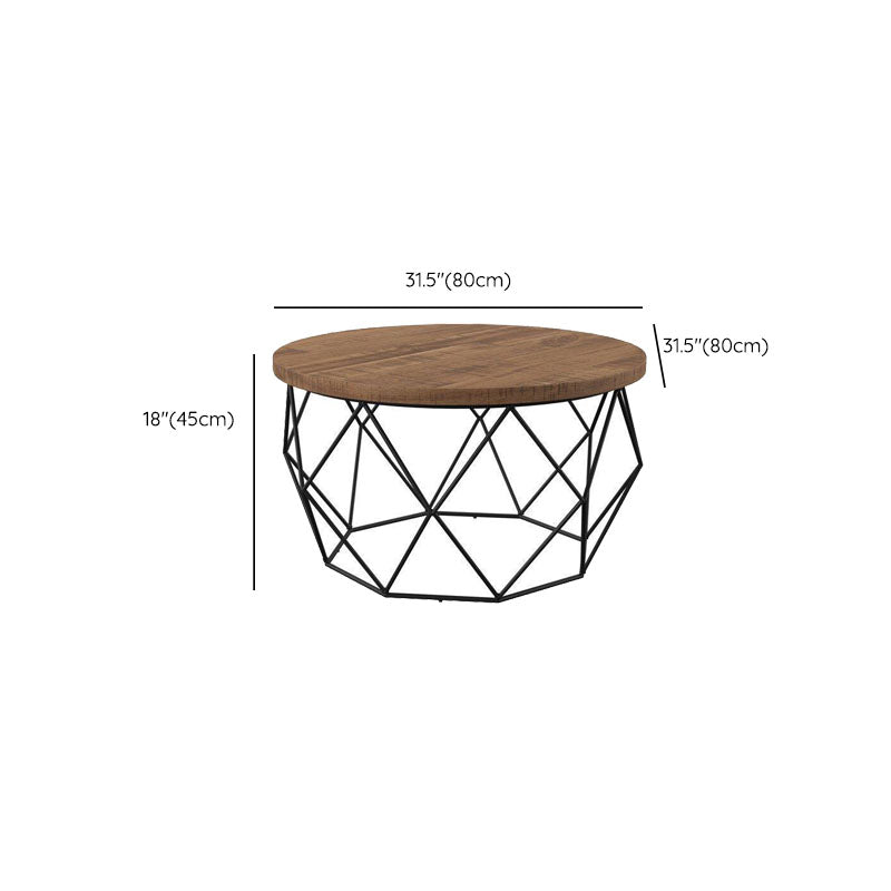 Contemporary Solid Wood Coffee Table with Round Top and Metal Base