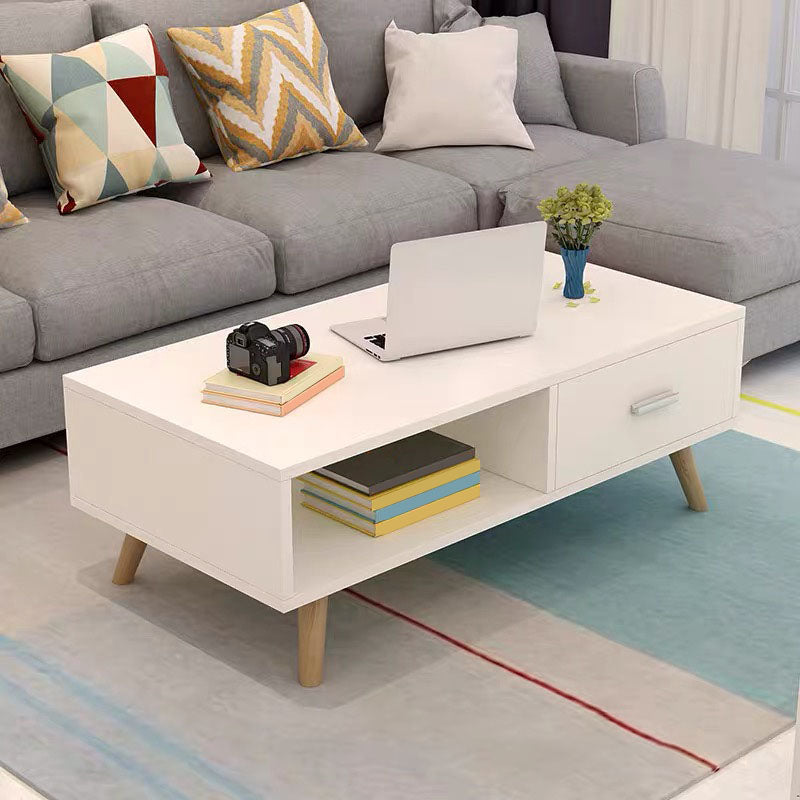 16.53" Tall Rectangle Coffee Table Wooden 4 Legs Cocktail Table with Storage White Clearhalo 'Coffee & Accent Tables' 'Coffee Tables' 'coffee_tables' 'furn' 'furn_coffee_tables' 'Furniture' 'Living Room Furniture' 6479257