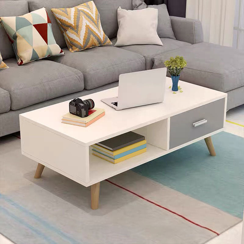 16.53" Tall Rectangle Coffee Table Wooden 4 Legs Cocktail Table with Storage White-Gray Clearhalo 'Coffee & Accent Tables' 'Coffee Tables' 'coffee_tables' 'furn' 'furn_coffee_tables' 'Furniture' 'Living Room Furniture' 6479258
