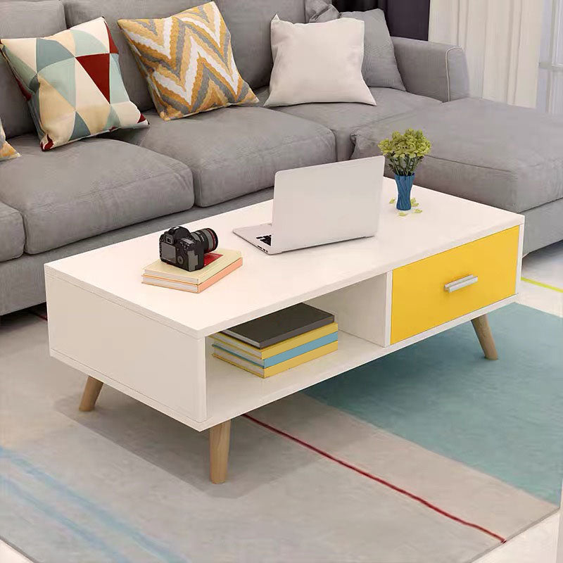 16.53" Tall Rectangle Coffee Table Wooden 4 Legs Cocktail Table with Storage White Yellow Clearhalo 'Coffee & Accent Tables' 'Coffee Tables' 'coffee_tables' 'furn' 'furn_coffee_tables' 'Furniture' 'Living Room Furniture' 6479260