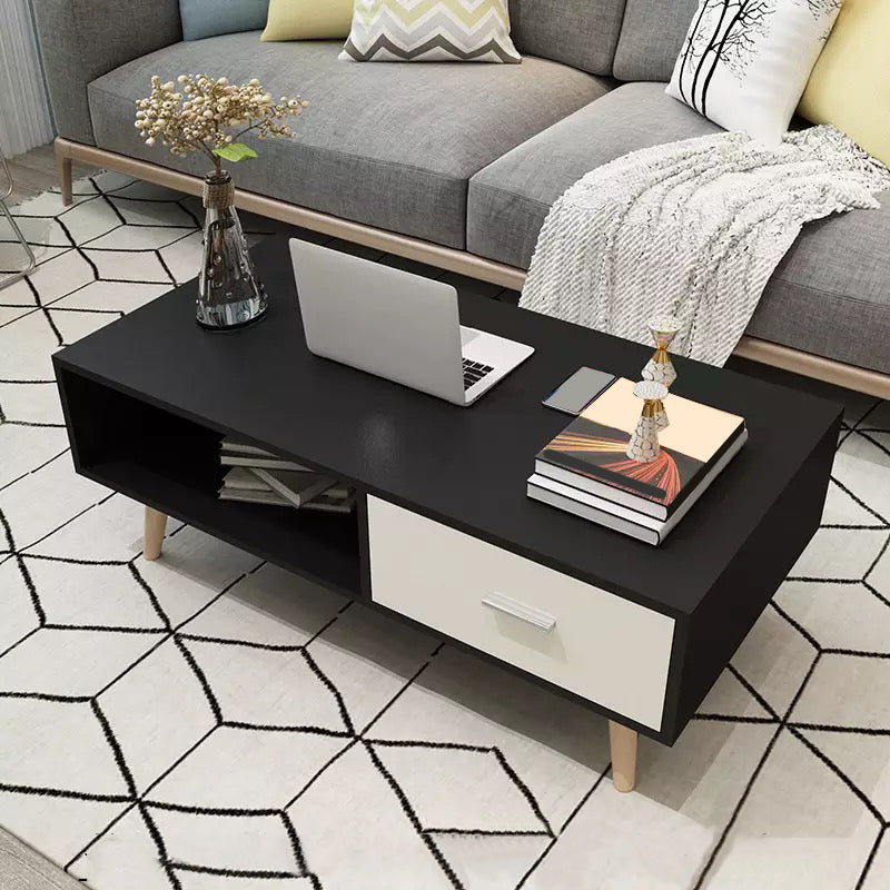 16.53" Tall Rectangle Coffee Table Wooden 4 Legs Cocktail Table with Storage Black-White Clearhalo 'Coffee & Accent Tables' 'Coffee Tables' 'coffee_tables' 'furn' 'furn_coffee_tables' 'Furniture' 'Living Room Furniture' 6479261