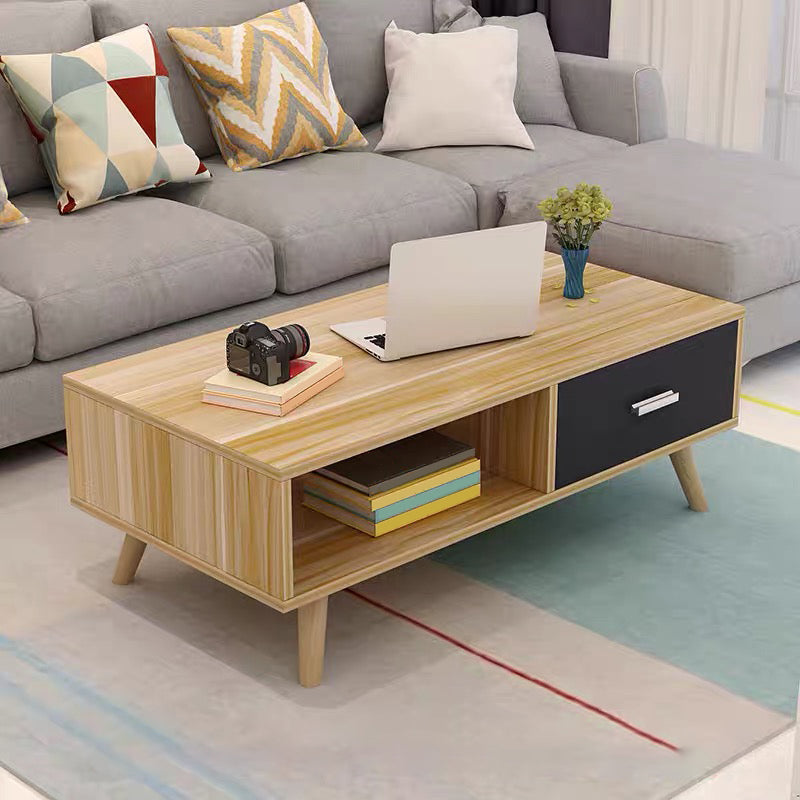 16.53" Tall Rectangle Coffee Table Wooden 4 Legs Cocktail Table with Storage Wood-Black Clearhalo 'Coffee & Accent Tables' 'Coffee Tables' 'coffee_tables' 'furn' 'furn_coffee_tables' 'Furniture' 'Living Room Furniture' 6479262