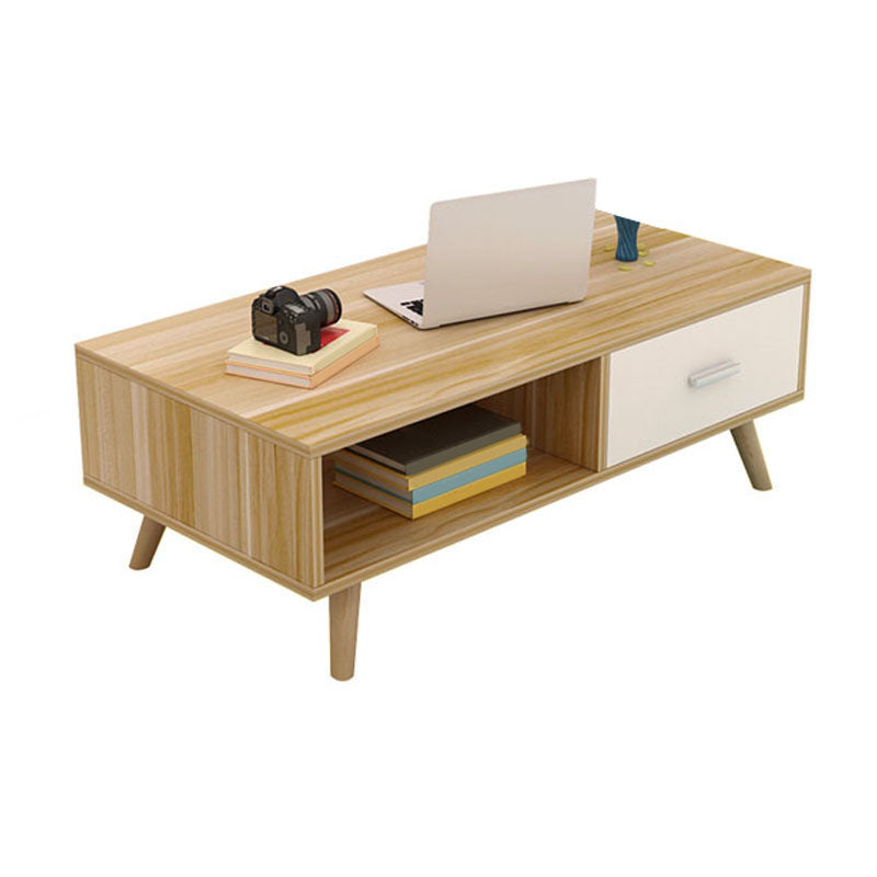 16.53" Tall Rectangle Coffee Table Wooden 4 Legs Cocktail Table with Storage Natural White Clearhalo 'Coffee & Accent Tables' 'Coffee Tables' 'coffee_tables' 'furn' 'furn_coffee_tables' 'Furniture' 'Living Room Furniture' 6479263