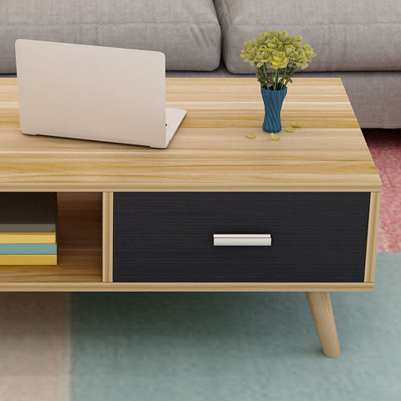 16.53" Tall Rectangle Coffee Table Wooden 4 Legs Cocktail Table with Storage Clearhalo 'Coffee & Accent Tables' 'Coffee Tables' 'coffee_tables' 'furn' 'furn_coffee_tables' 'Furniture' 'Living Room Furniture' 6479264