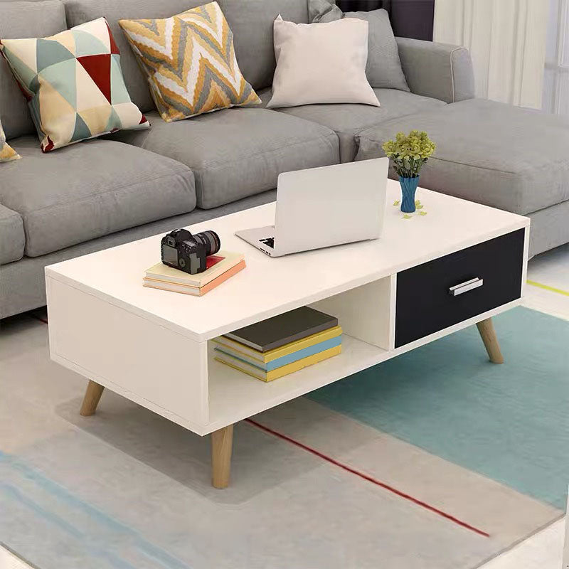 16.53" Tall Rectangle Coffee Table Wooden 4 Legs Cocktail Table with Storage White-Black Clearhalo 'Coffee & Accent Tables' 'Coffee Tables' 'coffee_tables' 'furn' 'furn_coffee_tables' 'Furniture' 'Living Room Furniture' 6479267