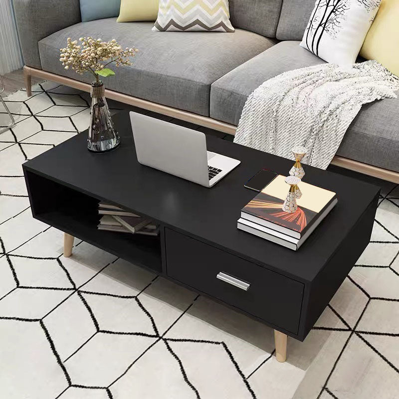 16.53" Tall Rectangle Coffee Table Wooden 4 Legs Cocktail Table with Storage Black Clearhalo 'Coffee & Accent Tables' 'Coffee Tables' 'coffee_tables' 'furn' 'furn_coffee_tables' 'Furniture' 'Living Room Furniture' 6479268