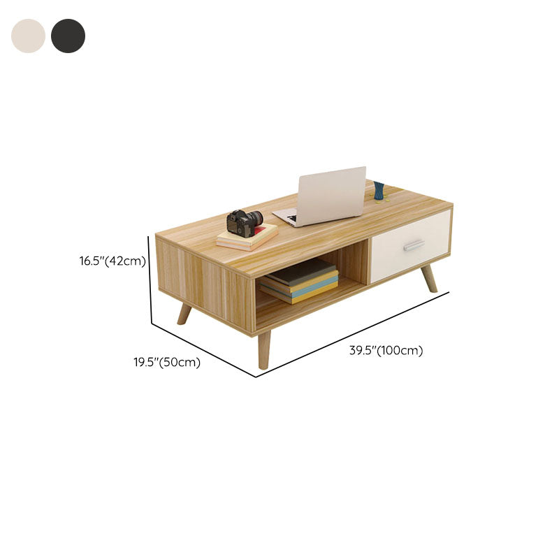 16.53" Tall Rectangle Coffee Table Wooden 4 Legs Cocktail Table with Storage Clearhalo 'Coffee & Accent Tables' 'Coffee Tables' 'coffee_tables' 'furn' 'furn_coffee_tables' 'Furniture' 'Living Room Furniture' 6479273