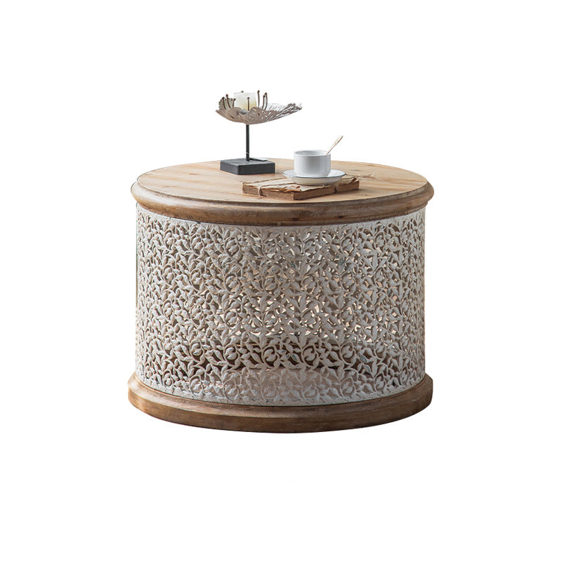 French Country Round Coffee Table with Natural Pine Wood Top 25"L x 25"W x 18"H Clearhalo 'Coffee & Accent Tables' 'Coffee Tables' 'coffee_tables' 'furn' 'furn_coffee_tables' 'Furniture' 'Living Room Furniture' 6479307