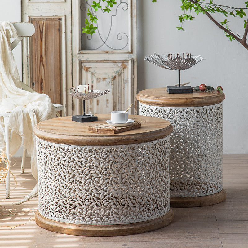 French Country Round Coffee Table with Natural Pine Wood Top Clearhalo 'Coffee & Accent Tables' 'Coffee Tables' 'coffee_tables' 'furn' 'furn_coffee_tables' 'Furniture' 'Living Room Furniture' 6479310