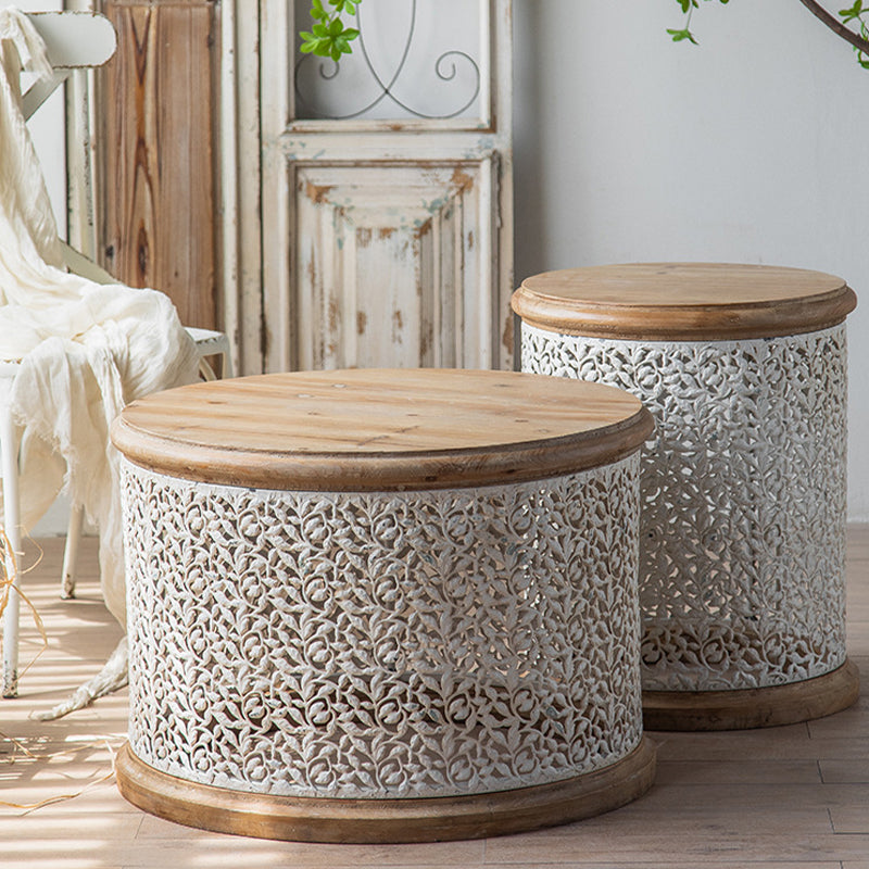 French Country Round Coffee Table with Natural Pine Wood Top Clearhalo 'Coffee & Accent Tables' 'Coffee Tables' 'coffee_tables' 'furn' 'furn_coffee_tables' 'Furniture' 'Living Room Furniture' 6479316