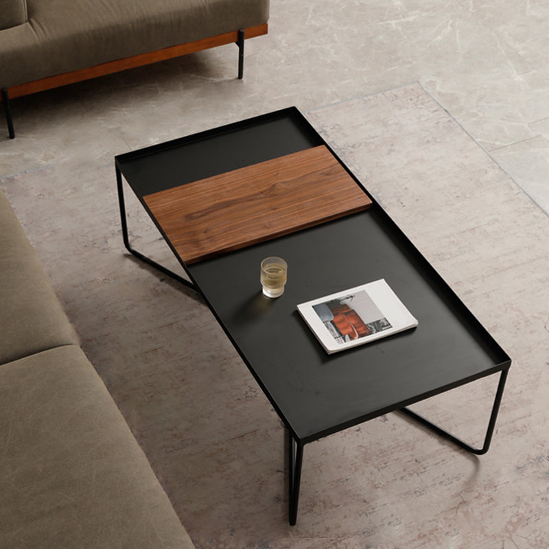 Black Rectangle / Square Tray Top Coffee Table Iron Cross Legs Cocktail Table