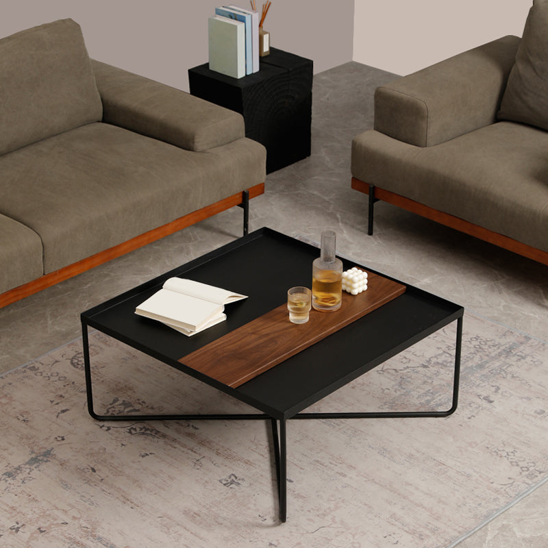 Black Rectangle / Square Tray Top Coffee Table Iron Cross Legs Cocktail Table