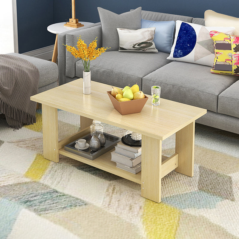 16.53" Tall Rectangle Top Coffee Table Wooden 4 Legs Cocktail Table with Shelf 39.5"L x 19"W x 16.5"H Natural Clearhalo 'Coffee & Accent Tables' 'Coffee Tables' 'coffee_tables' 'furn' 'furn_coffee_tables' 'Furniture' 'Living Room Furniture' 6479354