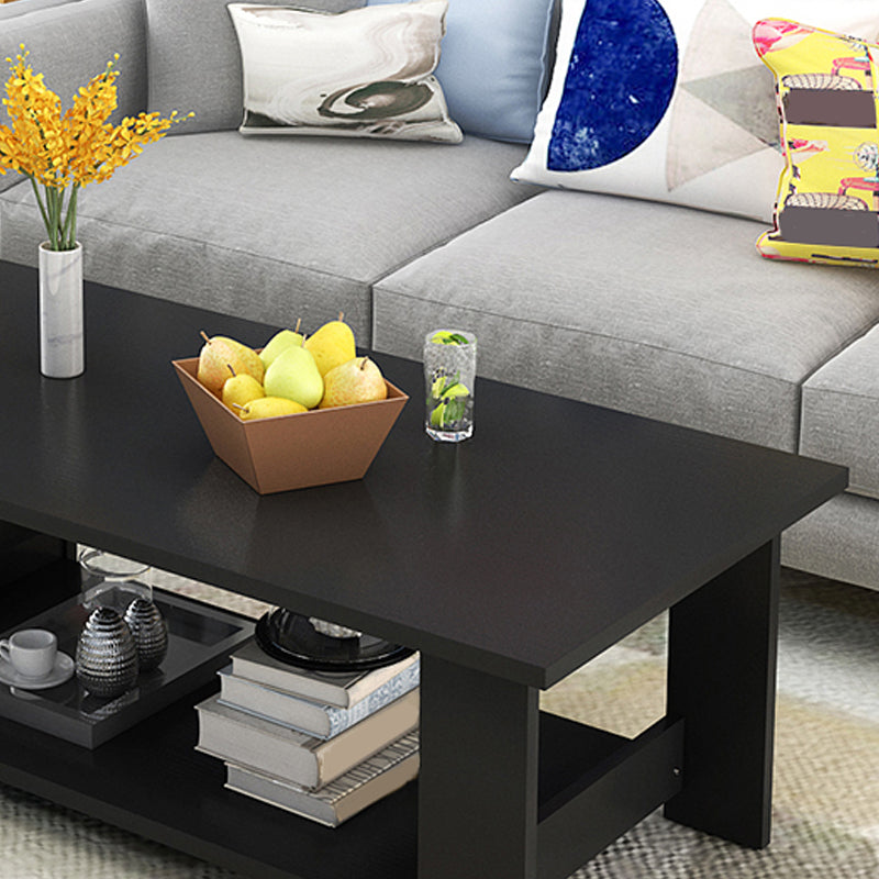 16.53" Tall Rectangle Top Coffee Table Wooden 4 Legs Cocktail Table with Shelf Clearhalo 'Coffee & Accent Tables' 'Coffee Tables' 'coffee_tables' 'furn' 'furn_coffee_tables' 'Furniture' 'Living Room Furniture' 6479361