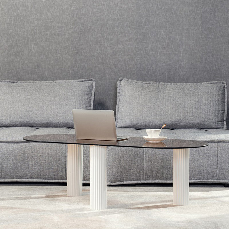 Contemporary Oval Glass Top Coffee Table with 3 Wooden Legs Cocktail Table Clearhalo 'Coffee & Accent Tables' 'Coffee Tables' 'coffee_tables' 'furn' 'furn_coffee_tables' 'Furniture' 'Living Room Furniture' 6479415