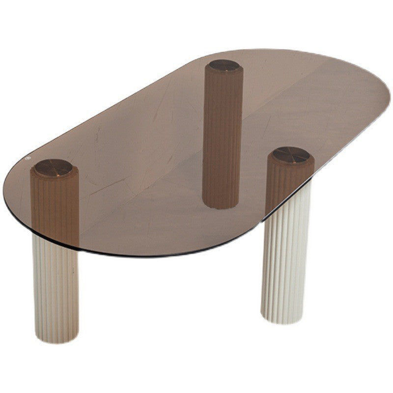 Contemporary Oval Glass Top Coffee Table with 3 Wooden Legs Cocktail Table Clearhalo 'Coffee & Accent Tables' 'Coffee Tables' 'coffee_tables' 'furn' 'furn_coffee_tables' 'Furniture' 'Living Room Furniture' 6479418