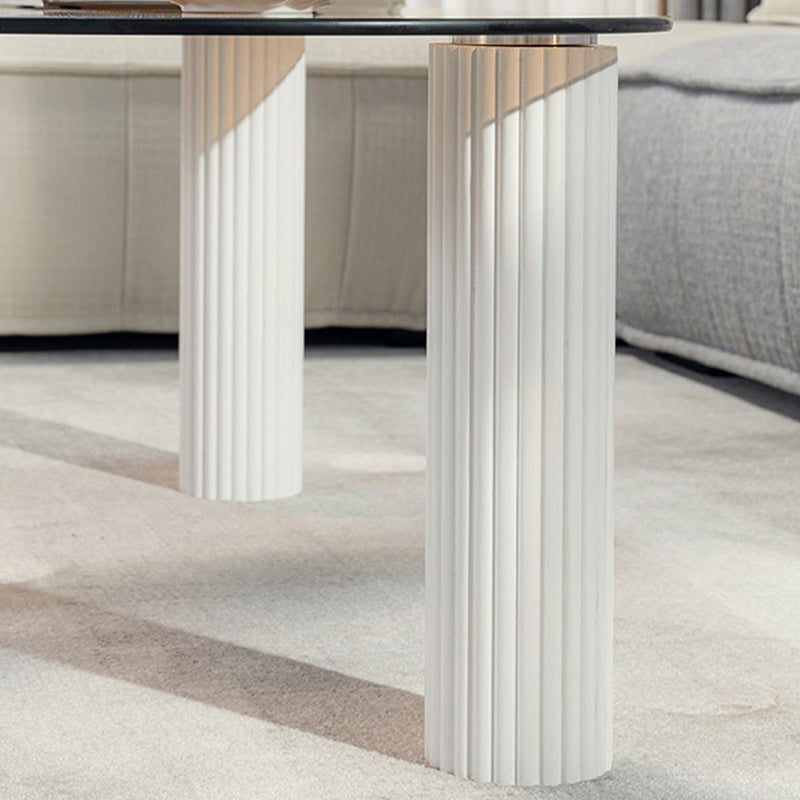 Contemporary Oval Glass Top Coffee Table with 3 Wooden Legs Cocktail Table Clearhalo 'Coffee & Accent Tables' 'Coffee Tables' 'coffee_tables' 'furn' 'furn_coffee_tables' 'Furniture' 'Living Room Furniture' 6479421