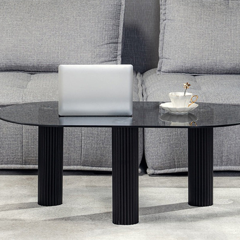 Contemporary Oval Glass Top Coffee Table with 3 Wooden Legs Cocktail Table Grey Clearhalo 'Coffee & Accent Tables' 'Coffee Tables' 'coffee_tables' 'furn' 'furn_coffee_tables' 'Furniture' 'Living Room Furniture' 6479422