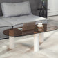 Contemporary Oval Glass Top Coffee Table with 3 Wooden Legs Cocktail Table Clearhalo 'Coffee & Accent Tables' 'Coffee Tables' 'coffee_tables' 'furn' 'furn_coffee_tables' 'Furniture' 'Living Room Furniture' 6479423