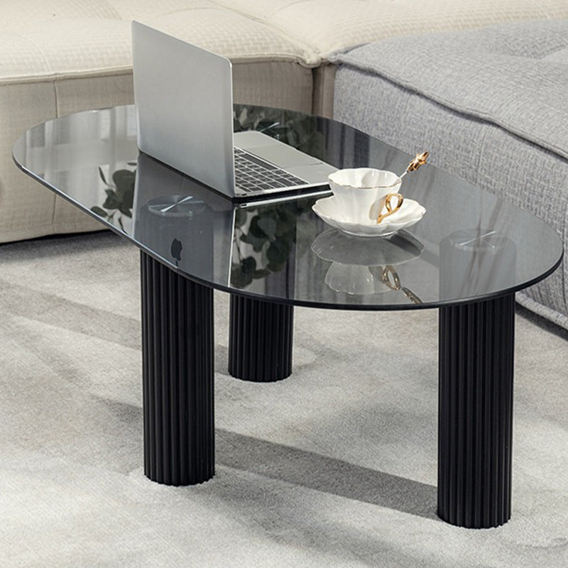Contemporary Oval Glass Top Coffee Table with 3 Wooden Legs Cocktail Table Clearhalo 'Coffee & Accent Tables' 'Coffee Tables' 'coffee_tables' 'furn' 'furn_coffee_tables' 'Furniture' 'Living Room Furniture' 6479425