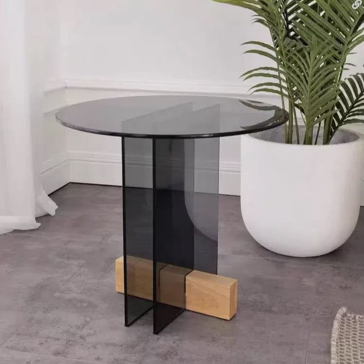 Contemporary Glass Top Abstract Round Living Room Side End Table