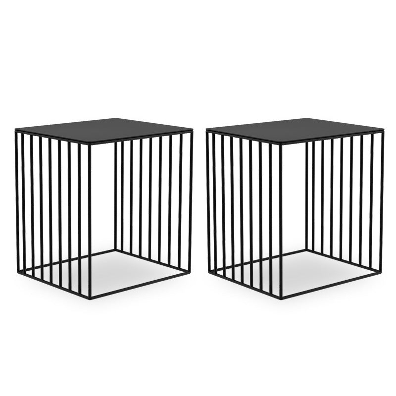 Contemporary Glass Top Frame Square Bedside Accent Side Table