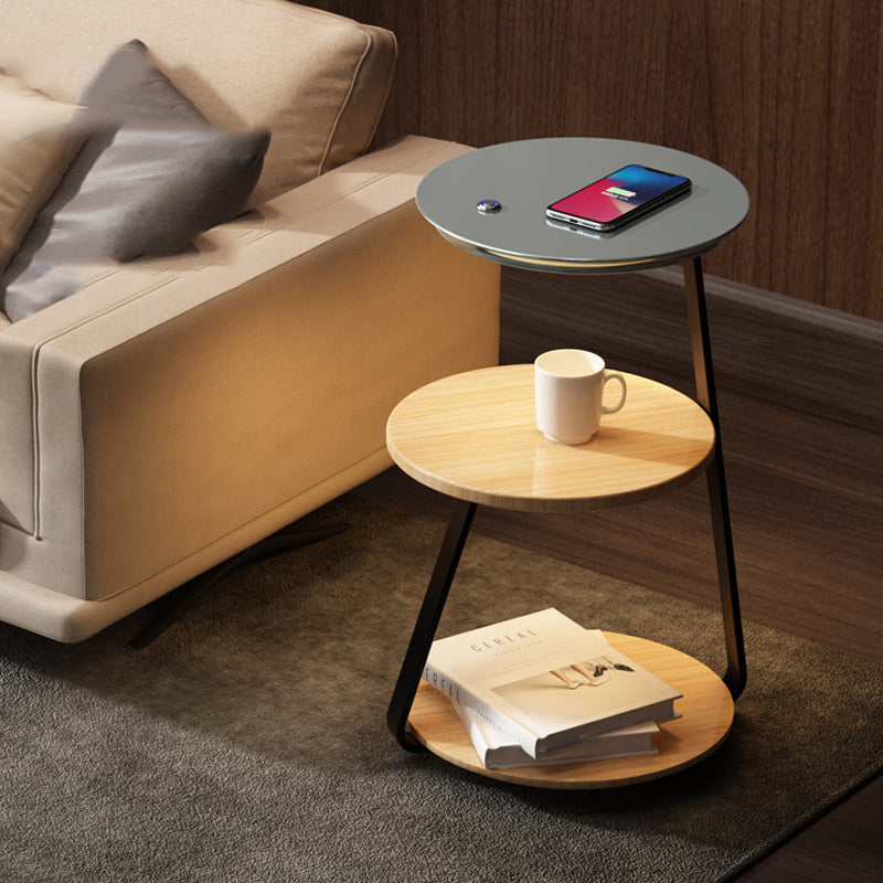 Modern Solid Wood Round 3-Tier Living Room Accent Side Table