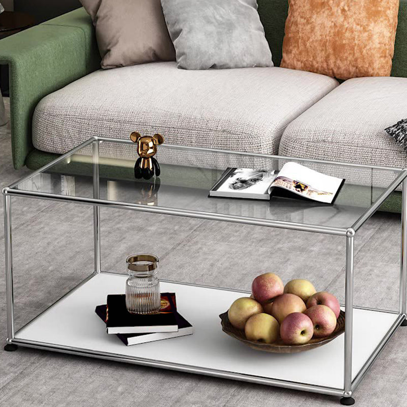 16.53"H Rectangle Glass Coffee Table Stainless Steel Frame Cocktail Table Clearhalo 'Coffee & Accent Tables' 'Coffee Tables' 'coffee_tables' 'furn' 'furn_coffee_tables' 'Furniture' 'Living Room Furniture' 6479648
