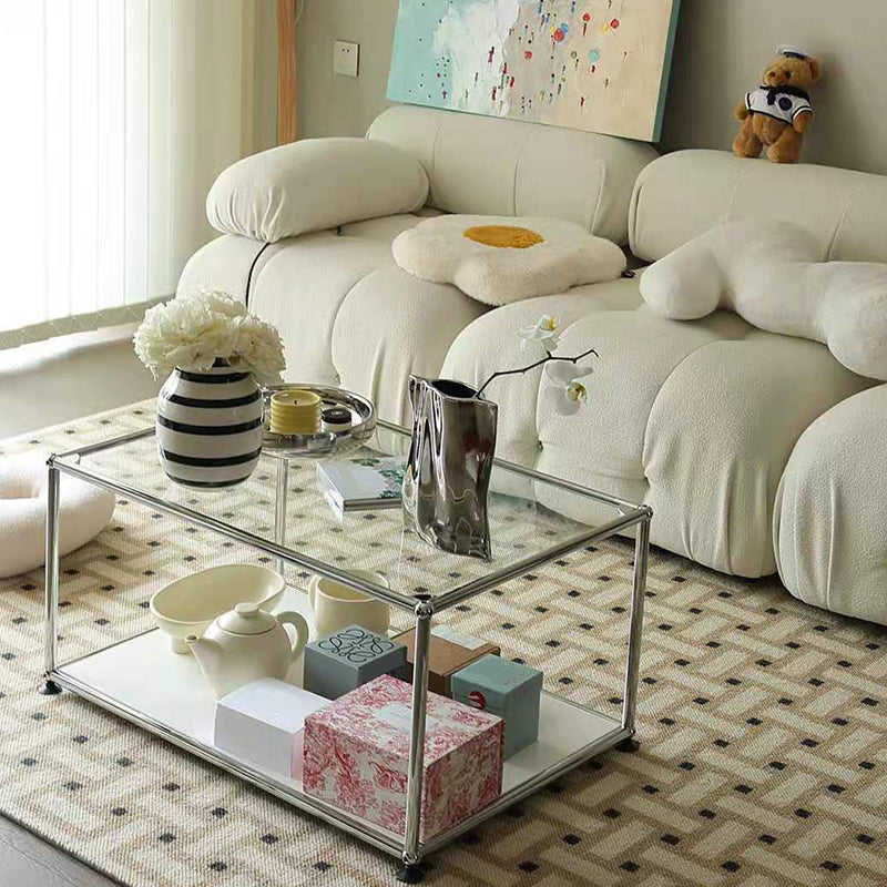16.53"H Rectangle Glass Coffee Table Stainless Steel Frame Cocktail Table Clearhalo 'Coffee & Accent Tables' 'Coffee Tables' 'coffee_tables' 'furn' 'furn_coffee_tables' 'Furniture' 'Living Room Furniture' 6479649