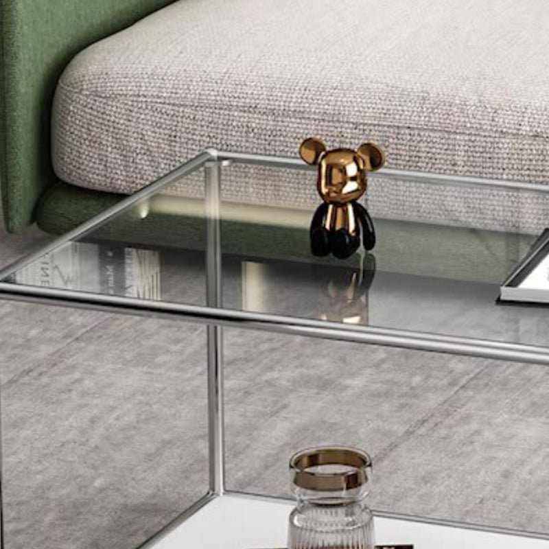 16.53"H Rectangle Glass Coffee Table Stainless Steel Frame Cocktail Table Clearhalo 'Coffee & Accent Tables' 'Coffee Tables' 'coffee_tables' 'furn' 'furn_coffee_tables' 'Furniture' 'Living Room Furniture' 6479653