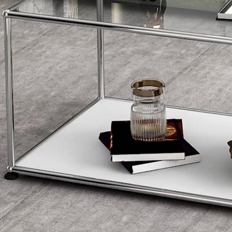 16.53"H Rectangle Glass Coffee Table Stainless Steel Frame Cocktail Table Clearhalo 'Coffee & Accent Tables' 'Coffee Tables' 'coffee_tables' 'furn' 'furn_coffee_tables' 'Furniture' 'Living Room Furniture' 6479654