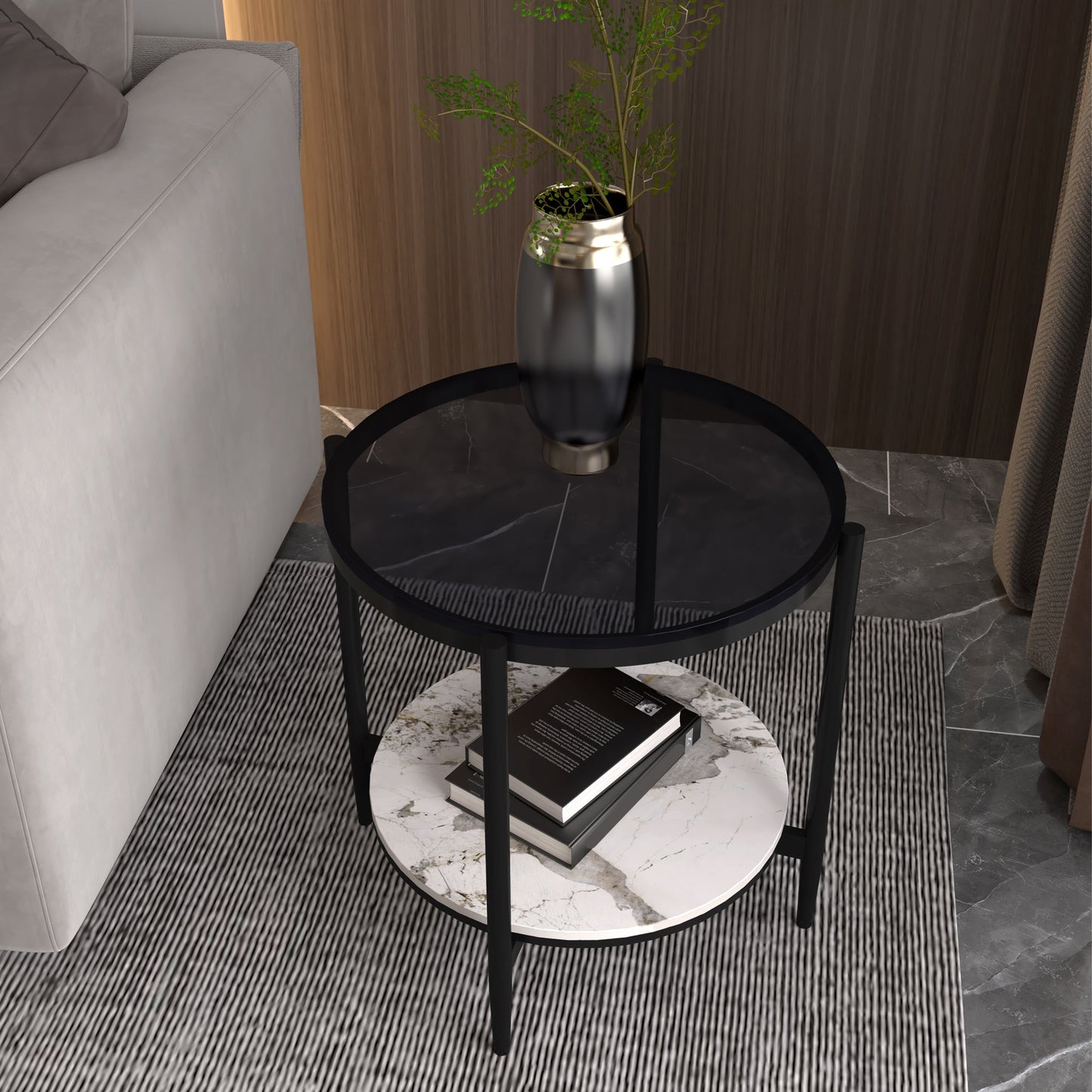 Modernistic 4 gambe rotonde a doppio livello di soggiorno tavolino