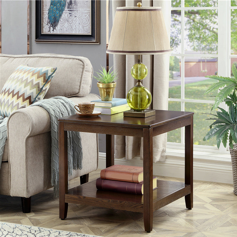 Modernistisches massives Holz 4 Beine quadratische Doppelstufe Akzent -Beistelltisch