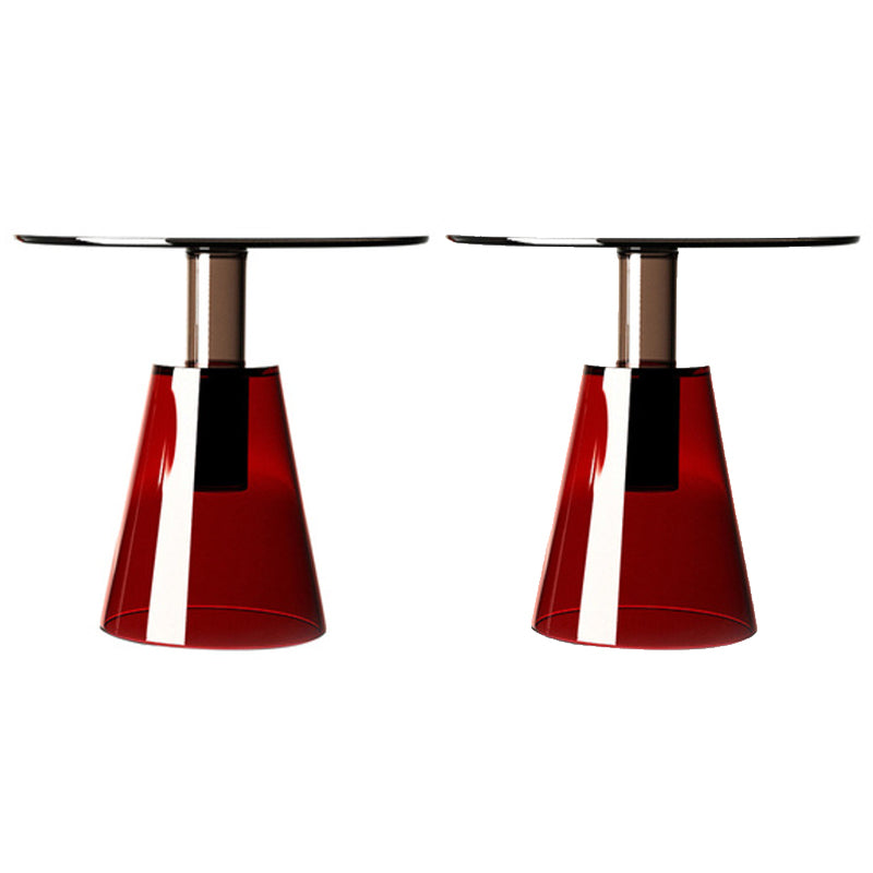 Contemporary Glass Top Pedestal Round Living Room Accent Side Table Red-Gray 2 Clearhalo 'Coffee & Accent Tables' 'End & Side Tables' 'end_side_tables' 'furn' 'furn_end_side_tables' 'Furniture' 'Living Room Furniture' 6479921