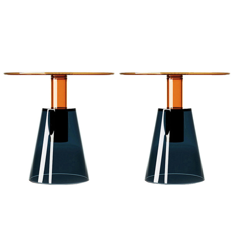 Contemporary Glass Top Pedestal Round Living Room Accent Side Table Blue-Orange 2 Clearhalo 'Coffee & Accent Tables' 'End & Side Tables' 'end_side_tables' 'furn' 'furn_end_side_tables' 'Furniture' 'Living Room Furniture' 6479923