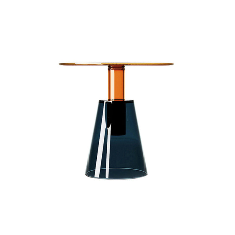 Contemporary Glass Top Pedestal Round Living Room Accent Side Table Blue-Orange 1 Clearhalo 'Coffee & Accent Tables' 'End & Side Tables' 'end_side_tables' 'furn' 'furn_end_side_tables' 'Furniture' 'Living Room Furniture' 6479934