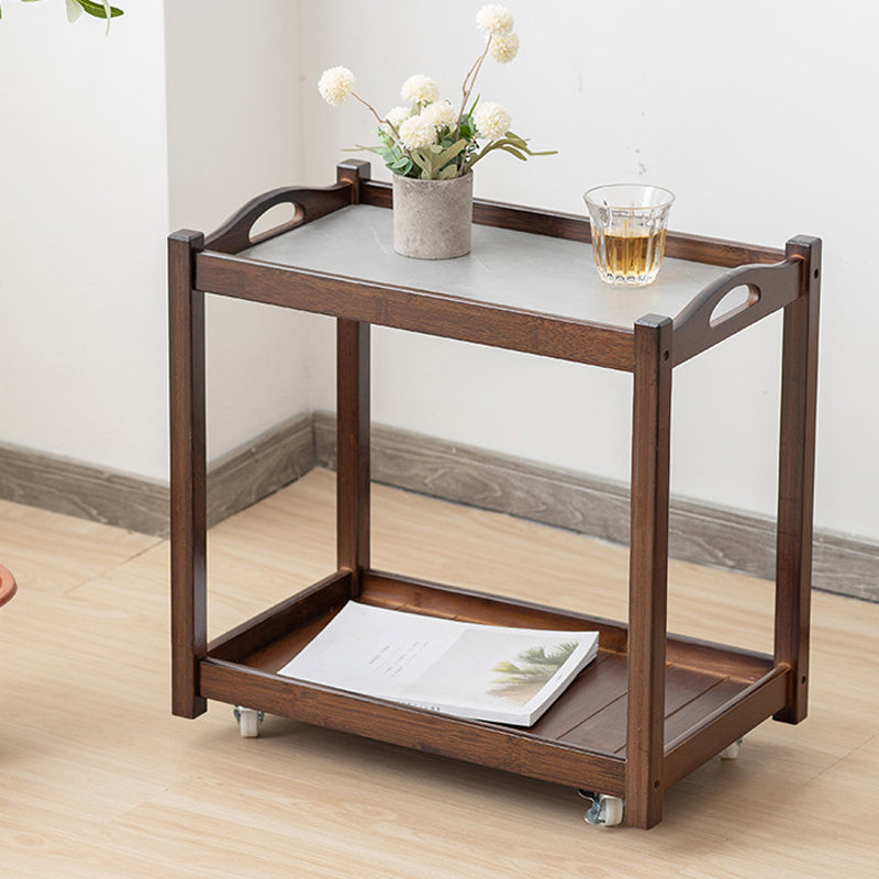 Modernistic Solid Wood with Shelf Rectangular Double Tier Side Table Nut-Brown Stone 1 Clearhalo 'Coffee & Accent Tables' 'End & Side Tables' 'end_side_tables' 'furn' 'furn_end_side_tables' 'Furniture' 'Living Room Furniture' 6479992
