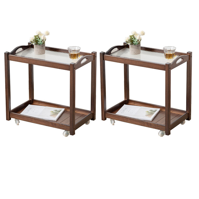 Modernistic Solid Wood with Shelf Rectangular Double Tier Side Table Nut-Brown Reeded Glass 2 Clearhalo 'Coffee & Accent Tables' 'End & Side Tables' 'end_side_tables' 'furn' 'furn_end_side_tables' 'Furniture' 'Living Room Furniture' 6480008
