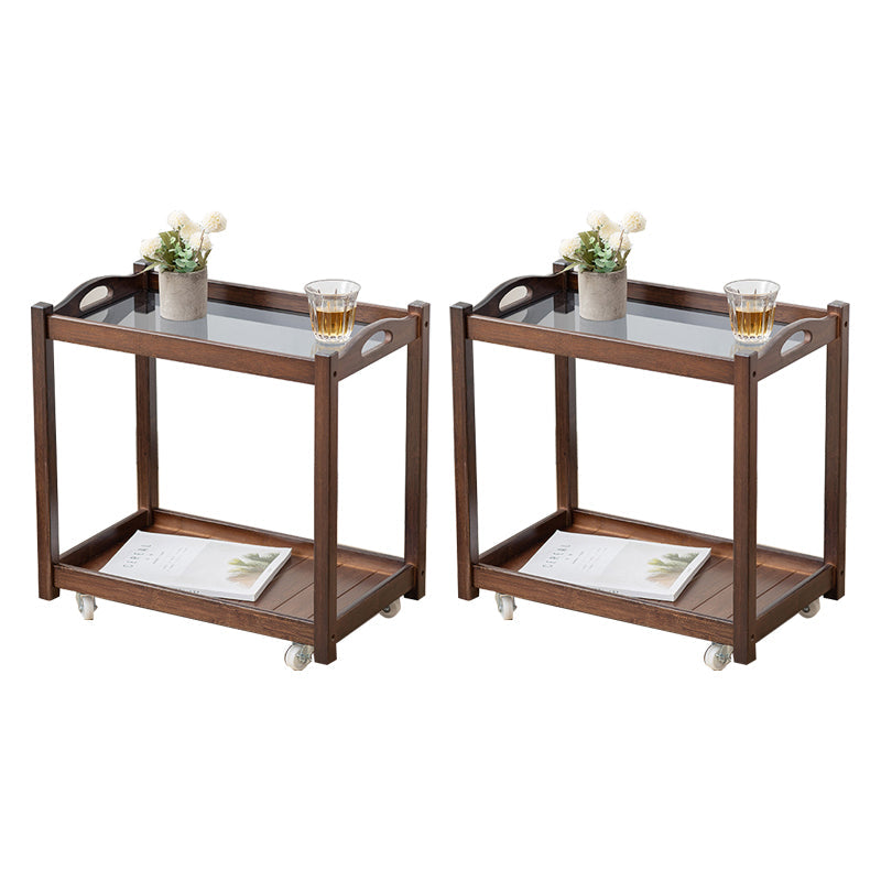 Modernistic Solid Wood with Shelf Rectangular Double Tier Side Table Nut-Brown Glass 2 Clearhalo 'Coffee & Accent Tables' 'End & Side Tables' 'end_side_tables' 'furn' 'furn_end_side_tables' 'Furniture' 'Living Room Furniture' 6480010