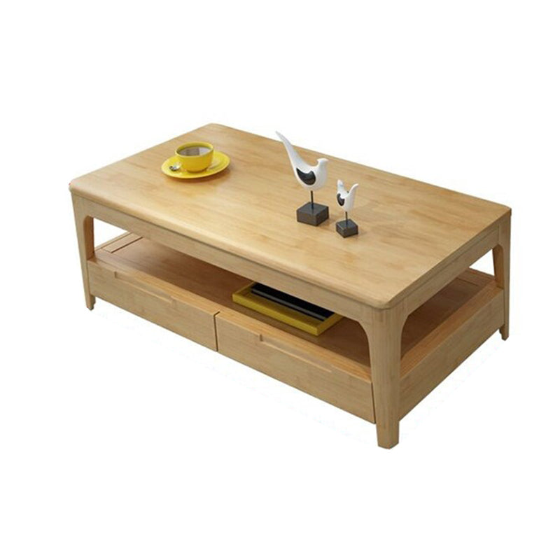 Solid Wood Coffee Table Rectangle Coffee Cocktail Table with 2 Drawers