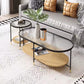 Modern Oval / Round Glass Coffee Table Iron 4 Legs Cocktail Table with Shelf